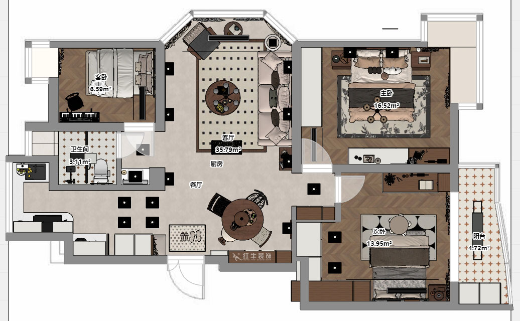 顾娟｜大地豪庭2幢301室-95㎡-中古风｜3室2厅1卫｜旧房装修｜定制家｜全包12
